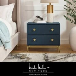 Safavieh Shop 15 Nicole Miller Jazmyne Navy Blue And Gold Faux Shagreen Nightstand
