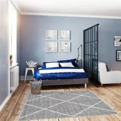 ECARPET Grammercy Losange Light Grey 8-ft X 10-ft Rectangular Indoor Shag Carpet