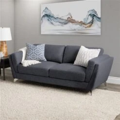 CorLiving Lansing Modern Dark Blue Polyester Sofa