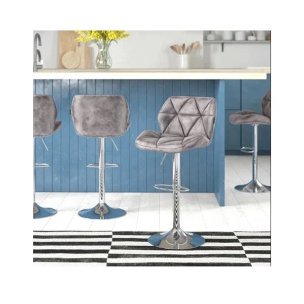 TAKE ME HOME Ross Stylish Grey Upholstered Barstools With Stainless Steel Frame - Set Of 2 2 TAKE ME HOME Ross Stylish Grey Upholstered Barstools With Stainless Steel Frame - Set Of 2 - Image 2