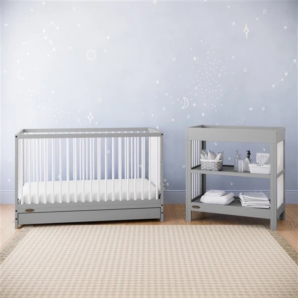 Graco Teddi 5-in-1 Convertible Crib With Drawer - Pebble Grey/White 2 Graco Teddi 5-in-1 Convertible Crib With Drawer - Pebble Grey/White - Image 2