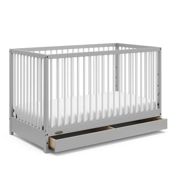 Graco Teddi 5-in-1 Convertible Crib With Drawer - Pebble Grey/White 1 Graco Teddi 5-in-1 Convertible Crib With Drawer - Pebble Grey/White