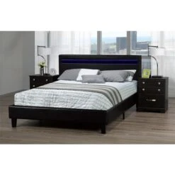 Brassex Inc. Dhara Black Queen Platform Bed With LED
