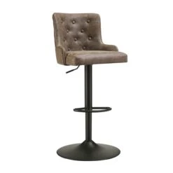 Linon Home Decor Bullock Brown Faux Leather Adjustable Height Swivel Bar Stool