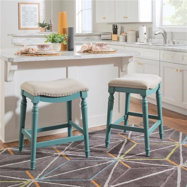 Linon Home Decor Louise Blue Backless Counter Stool 4 Linon Home Decor Louise Blue Backless Counter Stool - Image 4
