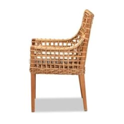 Baxton Studio Saoka Contemporary Polyester Arm Chair With Wicker Frame