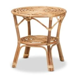 Baxton Studio Cariel Natural Wicker Round End Table