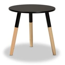 Baxton Studio Obert Black/Oak Brown Wood Round End Table