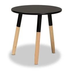 Baxton Studio Obert Black/Oak Brown Wood Round End Table -Safavieh Shop 332007549 MainImage 001 l