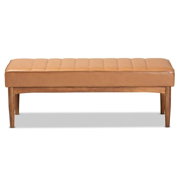 Baxton Studio Daymond Tan Faux Leather And Walnut Rectangular Dining Bench 4 Baxton Studio Daymond Tan Faux Leather And Walnut Rectangular Dining Bench - Image 4