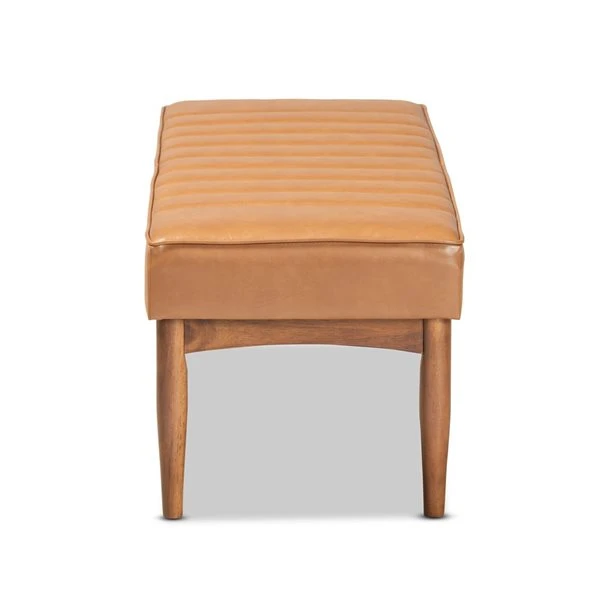 Baxton Studio Daymond Tan Faux Leather And Walnut Rectangular Dining Bench 2 Baxton Studio Daymond Tan Faux Leather And Walnut Rectangular Dining Bench - Image 2