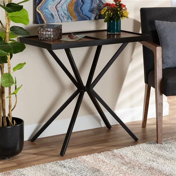 Baxton Studio Carlo Walnut Brown/Black Modern Console Table 4 Baxton Studio Carlo Walnut Brown/Black Modern Console Table - Image 4