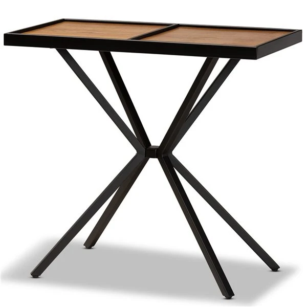 Baxton Studio Carlo Walnut Brown/Black Modern Console Table 2 Baxton Studio Carlo Walnut Brown/Black Modern Console Table - Image 2