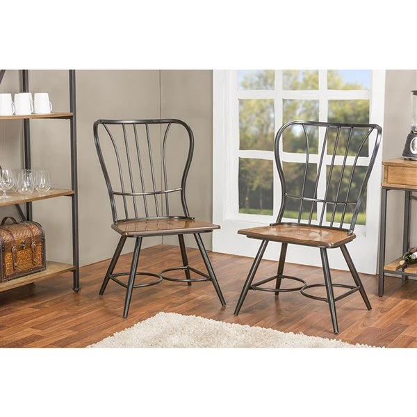 Baxton Studio Longford Dark Walnut Wood/Black Metal Traditional Arm Chair With Metal Frame - Set Of 2 4 Baxton Studio Longford Dark Walnut Wood/Black Metal Traditional Arm Chair With Metal Frame - Set Of 2 - Image 4