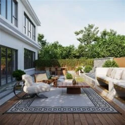 Outsunny 9 X 18-ft Black And Grey Rectangular Outdoor Rug With Carry Bag