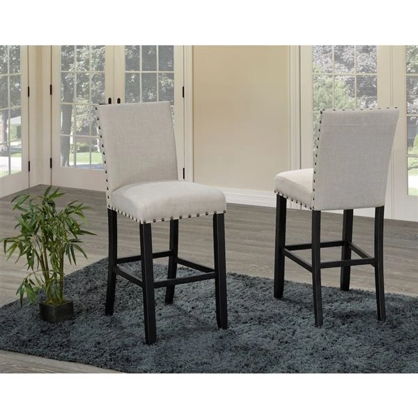 Brassex Indira 29-in Beige Bar Stool With Nail-Head Trim - Set Of 2 1 Brassex Indira 29-in Beige Bar Stool With Nail-Head Trim - Set Of 2