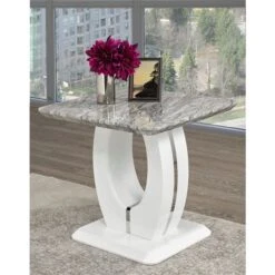 Brassex Ella White/grey Faux Marble Square End Table