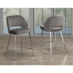Brassex Ella Grey Velvet Counter Stool - Set Of 2