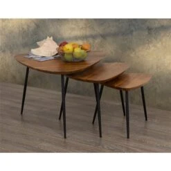 Brassex Dark Oak/Black Wood Accent Table - Set Of 3