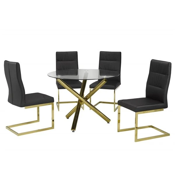 Brassex Fresno 5-Piece Dining Set - Black/Gold 1 Brassex Fresno 5-Piece Dining Set - Black/Gold