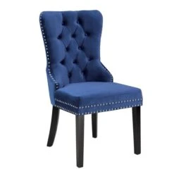 Brassex Set Of 2 Colista Navy Contemporary Genuine Leather Upholstered Side Chair (Wood Frame)