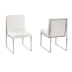 Brassex Set Of 2 Barton White Contemporary Upholstered Side Chair (Metal Frame)
