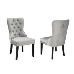 Brassex Set Of 2 Colista Grey Contemporary Genuine Leather Upholstered Side Chair (Wood Frame)