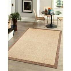 ECARPET Sisal Classic 4-ft X 5.5-ft Beige And Coffee Rectangular Area Rug