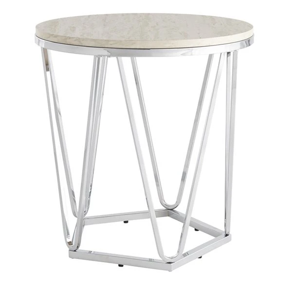 HomeRoots 23-in Silver Manufactured Wood And Iron Round End Table 2 HomeRoots 23-in Silver Manufactured Wood And Iron Round End Table - Image 2