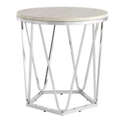HomeRoots 23-in Silver Manufactured Wood And Iron Round End Table