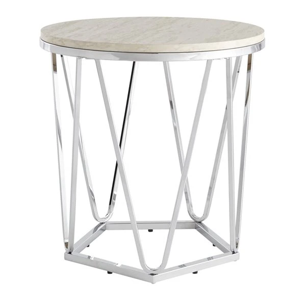 HomeRoots 23-in Silver Manufactured Wood And Iron Round End Table 1 HomeRoots 23-in Silver Manufactured Wood And Iron Round End Table