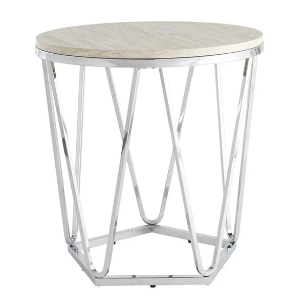 HomeRoots 23-in Silver Manufactured Wood And Iron Round End Table 3 HomeRoots 23-in Silver Manufactured Wood And Iron Round End Table - Image 3
