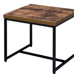 HomeRoots 19-in Black And Brown Oak Manufactured Wood And Metal End Table