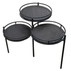 HomeRoots 23-in Black Solid Wood And Iron Round End Table